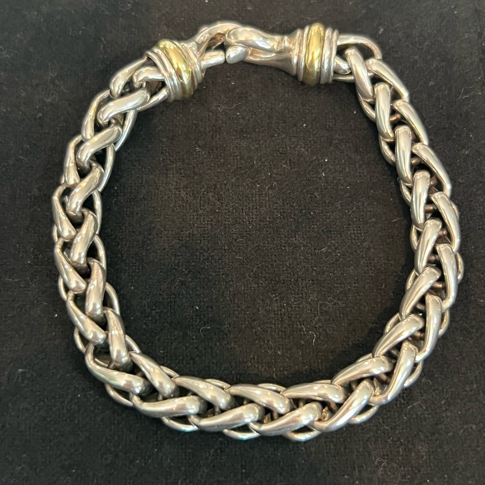 Authentic David Yurman Sterling Silver and 
14k Gold Wheat Chain Bracelet